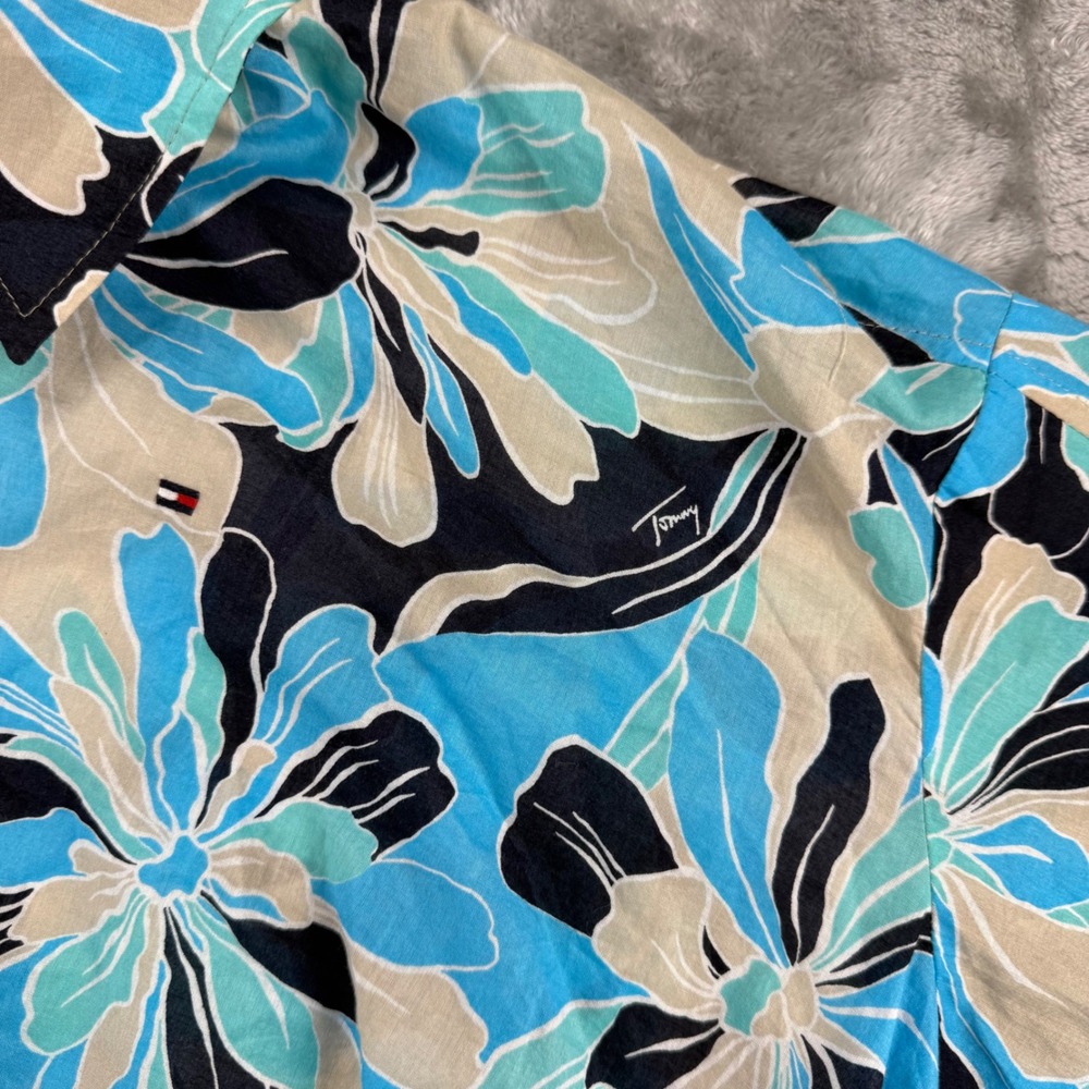 Tommy Hilfiger Floral Front Knot Cropped Top Blue Tropical Cotton Coastal Cruise - Picture 11 of 16
